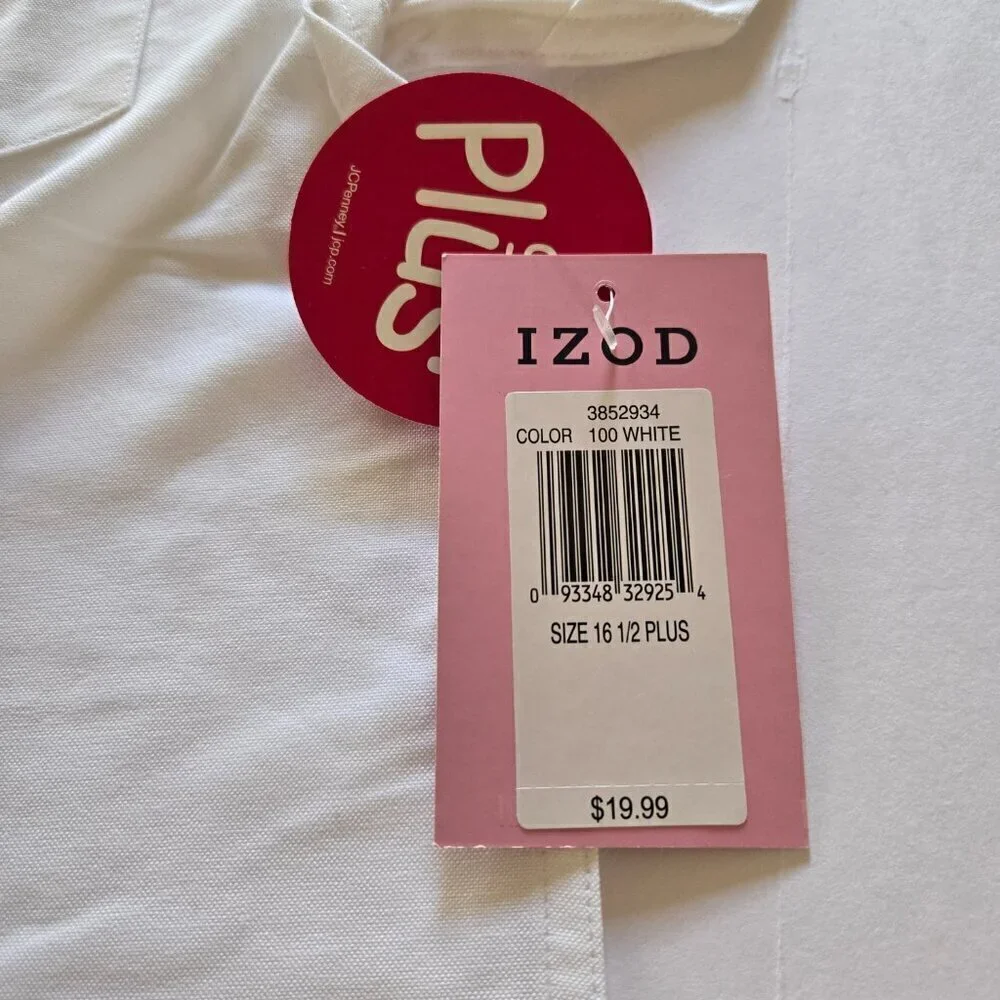 Izod Girls Oxford Button Collar White Pocket Short Sleeve Shirt Plus Sz 16.5